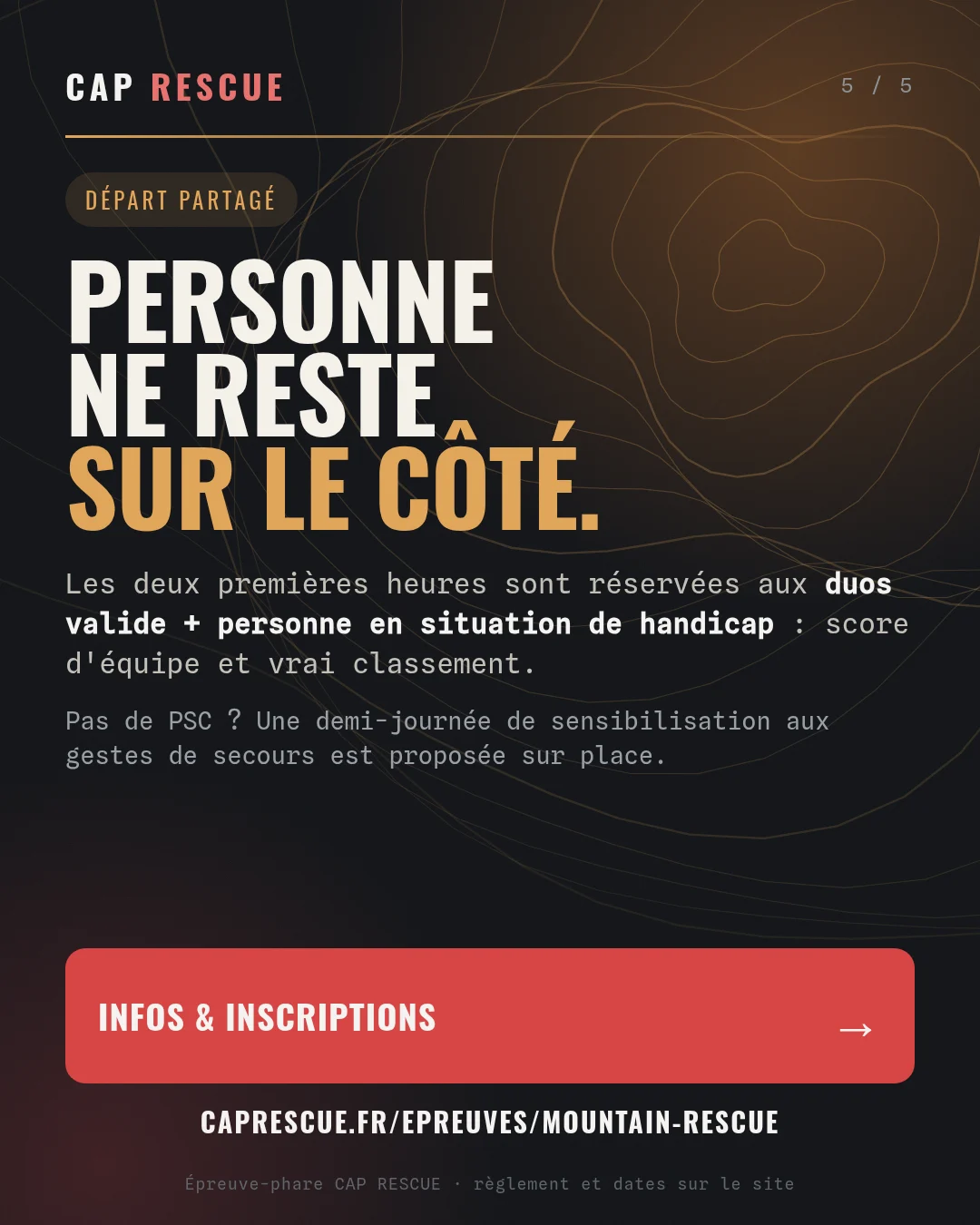 Départ partagé du Mountain Rescue : duos valide et personne en situation de handicap