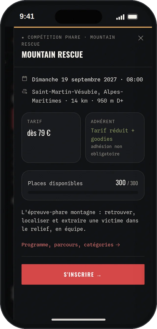 Inscription en ligne à la compétition Mountain Rescue : date, lieu, distance, dénivelé, tarif et places disponibles