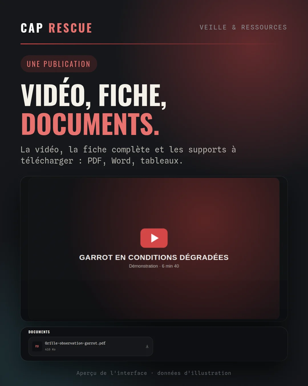 Vidéo de formation au secourisme sur le garrot, fiche technique et document PDF à télécharger dans l'espace membre