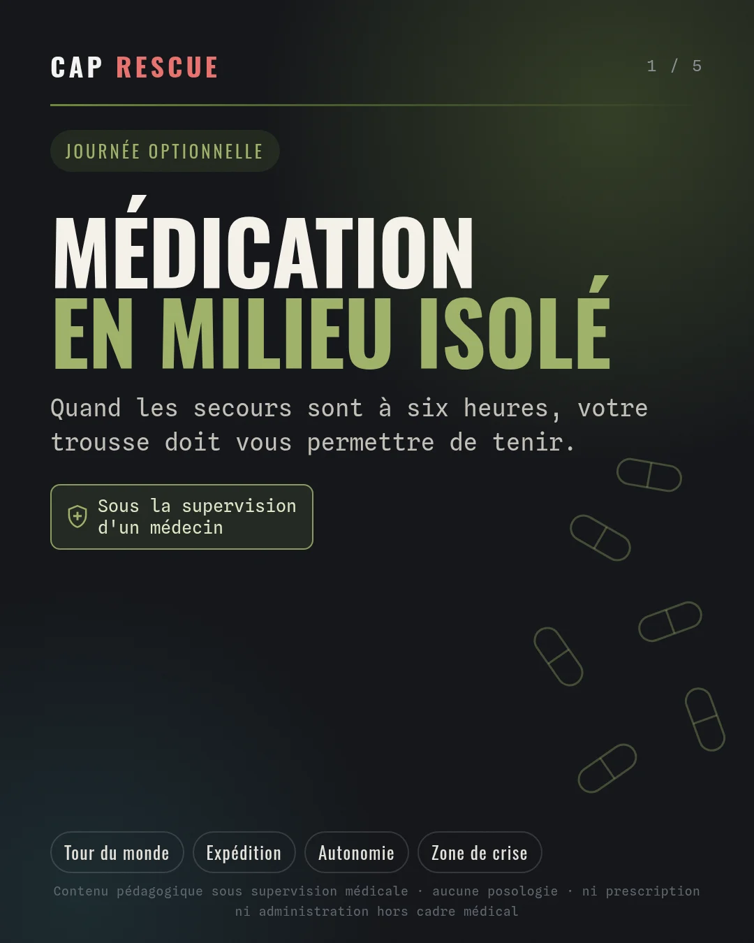 Trousse de secours en milieu isolé : médication quand les secours sont à six heures