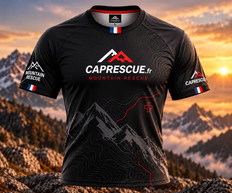 Maillot technique CAP RESCUE Mountain Classique noir noir, gris, touche rouge, coupe homme et femme, saison 2027