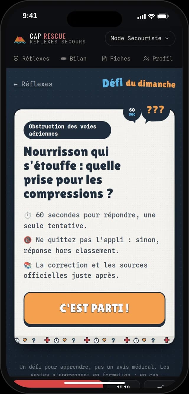 Le défi du dimanche dans l'application Réflexes secours