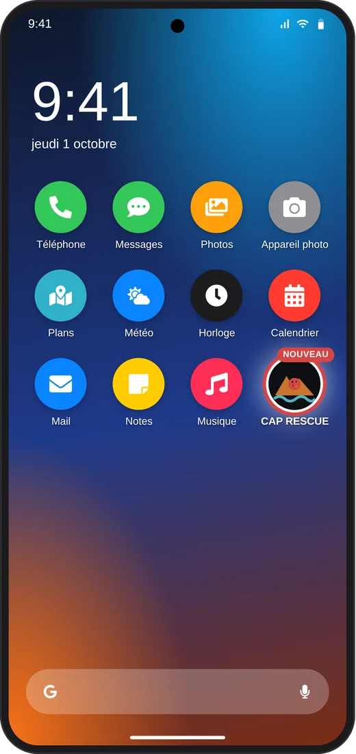 Installer l'application sur Android, étape 4 : l'icône CAP RESCUE sur l'écran d'accueil