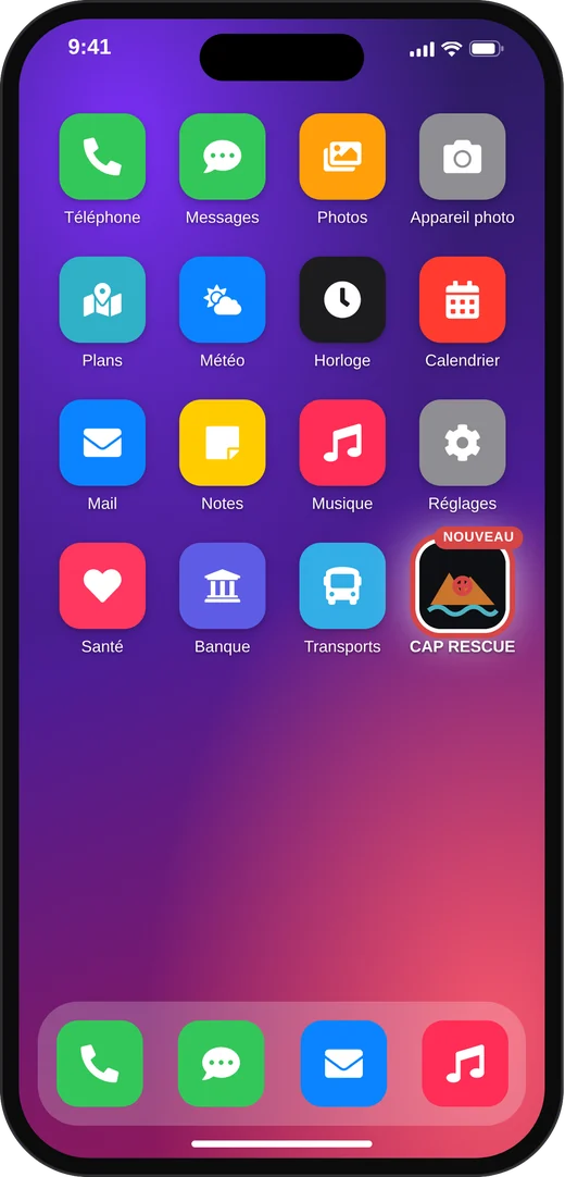Installer l'application sur iPhone, étape 4 : l'icône CAP RESCUE apparaît sur l'écran d'accueil